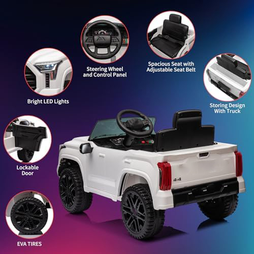 RCTOWN Ride on Truck Car, 12V Licensed Toyota Tundra Ride on Car w/Remote Control, Battery Powered Electric Car with Wear-Resistant Wheels, Spring Suspension, 3 Speeds, LED Lights, Gift for 3+ Kids
