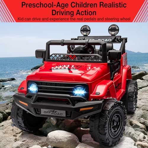 RCTOWN 12V Electric Ride-On Truck for Kids - Remote Control Car with Spring Suspension, LED Lights, Music & 3 Speeds | Battery-Powered Ride Toy (Ages 3+)