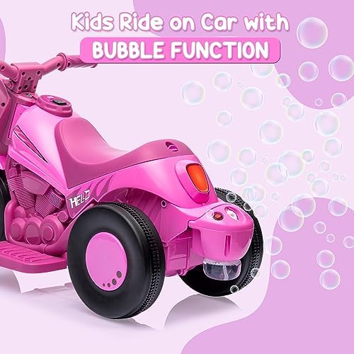RCTOWN Kids Ride on Bubble Car, RCTOWN 6V Battery Powered Electric Motorcycle 1.9 MPH Speed w/LED Headlights, Music, Pedal, Forward/Reserve, 3 Wheels Motorbike Toys Gift for Toddler 3 and Up Boys Girls, Pink, white