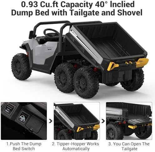 RCTOWN 24V Ride on Car with Remote Control, Ride on Dump Truck for Kid with Electric Dump Bed, Extra Shovel, Music Player, Key Start for Safety, Gift for Kids