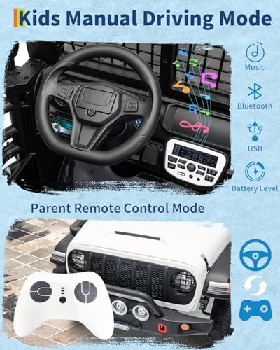 RCTOWN 2 Seats 24V Kids Electric Ride on Car with Remote Control, 20" Large Seat with 2 Safety Belts, Two 200W Battery Powered Electric Vehicle for 3+ Years, LED Light,Music,Horn,USB Port, Riding Toy,White