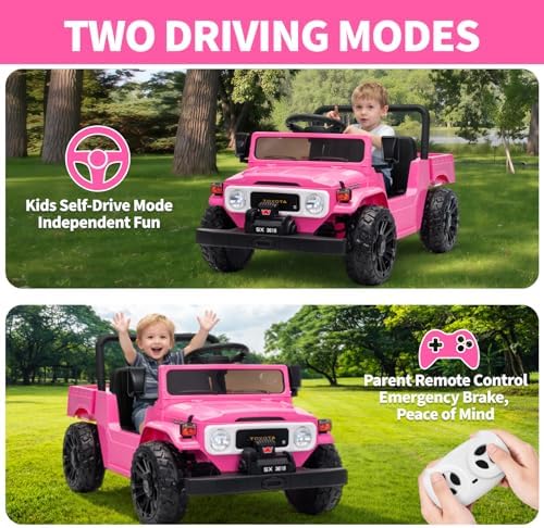 RCTOWN Licensed Toyota Ride on Truck, 12V Kids' Electric Car with Parent Remote Control Ride on Car with Truck Bed Storage, Safety Belt, Soft Braking, Suspension,