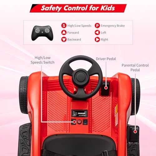 RCTOWN 24V Electric Ride-On Toy for 2 Seaters With Remote Control,120W*2 Motors,200 LBS Capacity,Dual Driver Modes Battery Powered Riding Vehicle,Music, USB,Storage Space for Kids Children Toy,Red