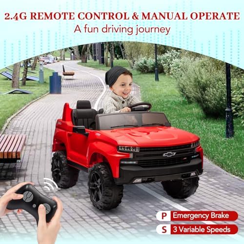 RCTOWN Baby Car 24V 2-Seater Truck Licensed Chevrolet Silverado Ride On Toy w/Parent Remote Control,4xSpring Suspension, Wireless Music, Electric Vehicle Car for Kids Ages 3-8,White