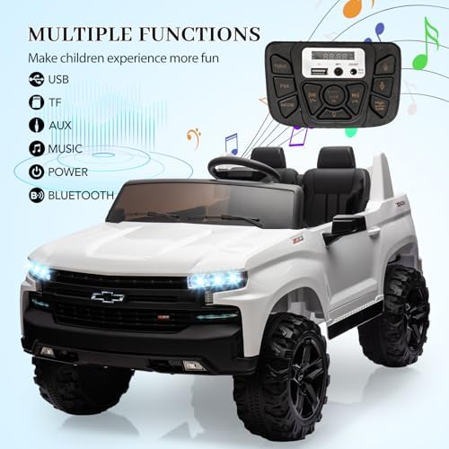 RCTOWN Baby Car 24V 2-Seater Truck Licensed Chevrolet Silverado Ride On Toy w/Parent Remote Control,4xSpring Suspension, Wireless Music, Electric Vehicle Car for Kids Ages 3-8,White