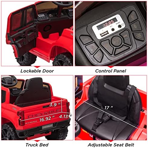 RCTOWN Kids Ride on Car with Remote Control, 12V Powered Wheels Licensed Chevrolet Silverado GMC Ride On Toddler Electric Vehicles for 3-8 Years, MP3,FM, Spring Suspension, LED Light,Red