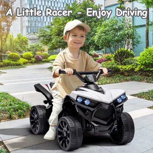 RCTOWN Kids ATV 4 Wheeler, 6V Ride on Toy with 1.8MPH Max Speed, Wear-Resistant Wheels, Music & Foot Pedal, Battery Powered Electric Quad Car for Kids Toddlers, White