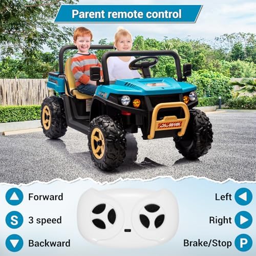 RCTOWN 24v Ride On Dump Truck, 2 Seater Electric Ride On Car Toy for Kids, Battery Powered UTV with 4x35W Motors, Shovel, Bluetooth, Remote Control, Music, LED Lights for Boys & Girls, Blue