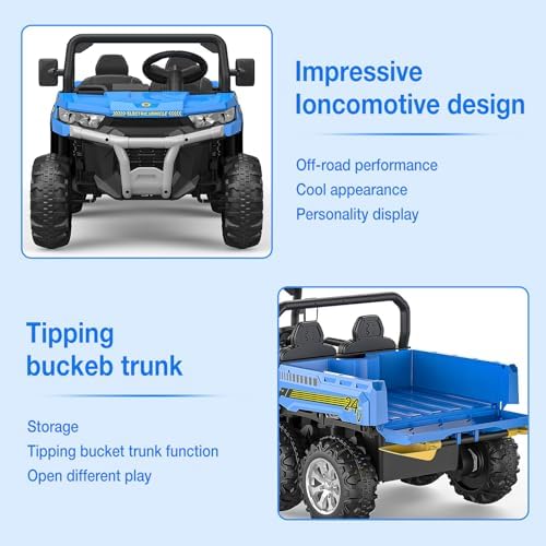 RCTOWN 24V 2-Seater Ride On Dump Truck with Parent Remote Control, 4WD 6-Wheel Electric Car for Big Kids, UTV Style Dump Bed & Music Horn, ASTM/CPSIA Certified (Ages 3+)