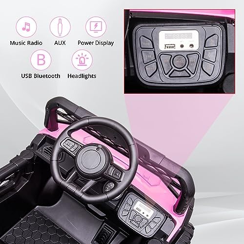 RCTOWN 12V Ride On Car UTV with Parent Remote Control for Kids Toys, Spring Suspension LED Lights AUX Port Music USB, Pink
