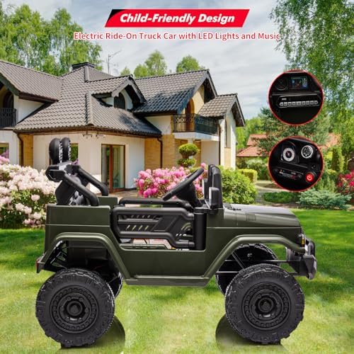 RCTOWN 12V Ride on Truck Car, Licensed Toyota Kids Electric Vehicle Car with Remote Control, Battery Power, Music, LED Lights, Spring Suspension, 3-8 Years Old Boy Girl Gift, Green