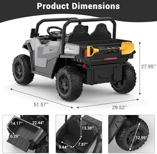 RCTOWN 24V Ride on Dump Truck with Remote Control, Electric Dump Bed & Extra Shovel, Ride on Tractors Car with Music Player, Key Start, Gift for Kids