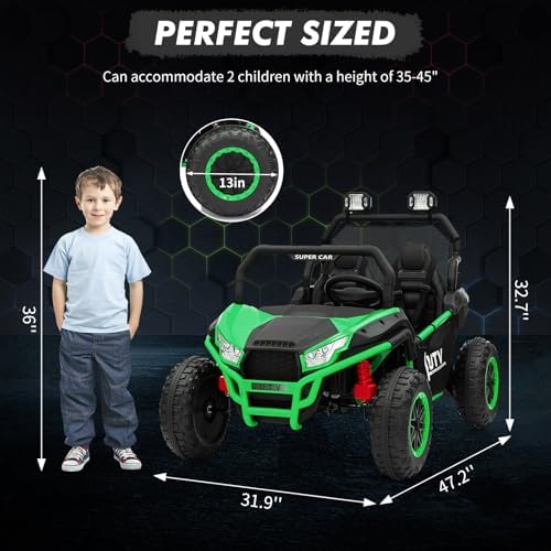 RCTOWN 24V 2 Seater Ride On Car, XXXL Off-Road Utv for Kids w/Metal Frame, 20 Inch Wide Seat, 400W Electric Vehicle Toy Car w/Pop Music, 3 Speeds for Boys and Girls,Green