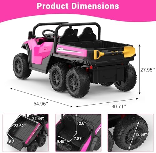 RCTOWN 24V 2 Seater Ride on Dump Truck with Remote Control for Big Kids, 4WD 6 Wheels Ride on Car w/Music Player & LED Lights, Ride Toy Gift for Kid