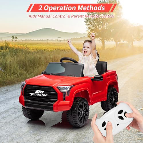 RCTOWN 12V Ride on Car for Kids, Licensed Toyota Ride on Truck, Battery Powered Electric Car with Music, LED Lights, Suspension System, Double Doors, Safety Belt, Ride On Toys for Kids