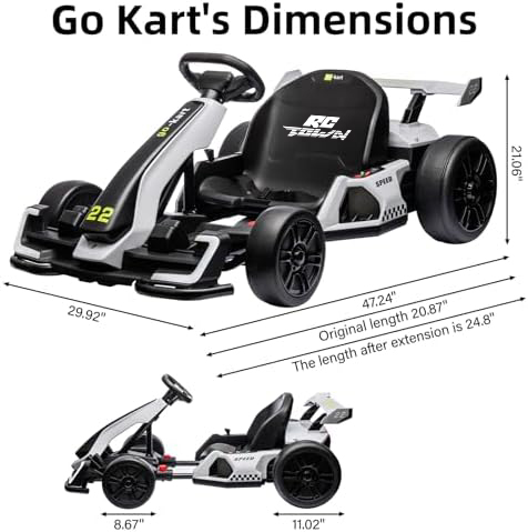RCTOWN 24V Electric Go Kart,300W Powerful Drift Kart for Kids, Electric Pedal Kart,with 300W Strong Motor, Drift/Sport Mode, Big Battery, Eva Tire,Length Adjustmen for Outdoor Racing Toy-Green