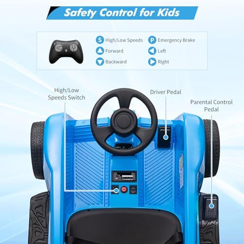 RCTOWN 2 Seaters 4-Wheelers Electric Ride On Toy for Kids, 24V 120W*2 Powerful Motors Max Load 200 Lbs, Two Driver Modes + Remote Control Modes for Toddlers Child with Music, USB, Storage Box, Blue