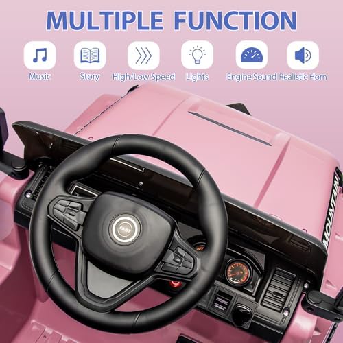 RCTOWN 12V Kids Ride on Truck Car, w/Parent Remote Control, Twin 35w Motors, 3 Speeds, LED Lights, Music & Horn, Spring Suspension, Kids Electric Vehicles Toy for 3-5 Years Old Boys Girls Gift, Light Pink