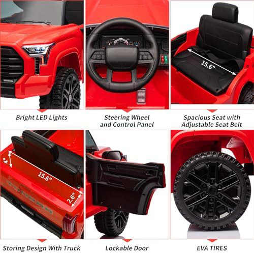 RCTOWN 12V Ride on Car for Kids, Licensed Toyota Ride on Truck, Battery Powered Electric Car with Music, LED Lights, Suspension System, Double Doors, Safety Belt, Ride On Toys for Kids