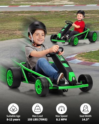 RCTOWN 24V Go Kart for Kids 8-12 Years, 300W*2 Extra Powerful Motors, 9Ah Battery 8.1MPH High Speed Drifting with Power Display,Music, Horn, Max Load 155Lbs Outdoor Ride On Toy for Teens, New-Version Blue
