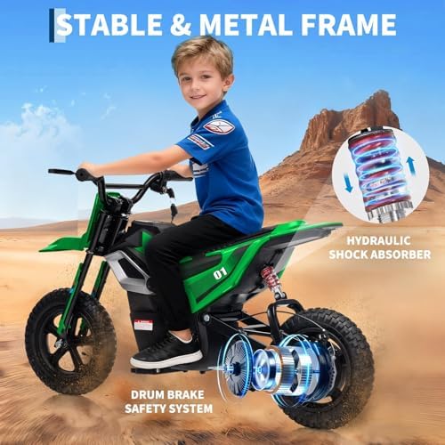 RCTOWN 24V Electric Dirt Bike for Kids, 350w Electric Motorcycle for Kids - Up to 13.67Mile/h Long-Range, Ride on Motorcycle with Rear Wheel Suspension, 12 Miles Range, Twist Grip Throttle, Rubber Tire