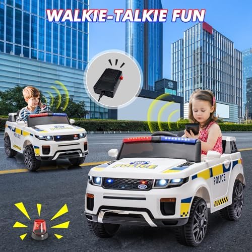 RCTOWN 12V Kids Ride On Police Car with Remote Control Electric Police Car for Kids 3-8 Toddlers Ride On Police Car Toy with LED Flashing Light, Megaphone, Spring Suspension, Handle, Music, Black