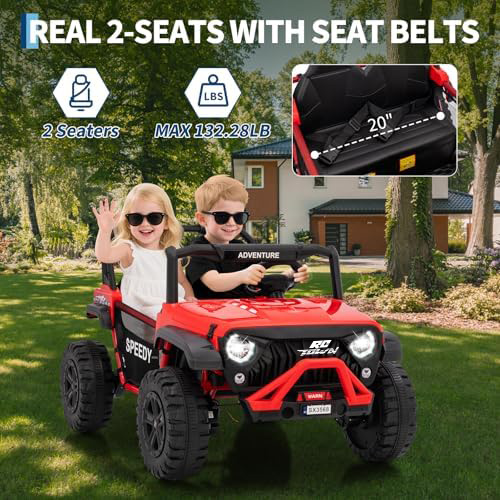 RCTOWN 2 Seater Ride on Car for Kids, 24V Ride on Toy, Fast 4.97MPH Truck, 4WD Kids Electric Vehicles with Remote Control, Spring Suspension, Front & Behind LED Lights, Dual Storage, 3 Speeds, Music, White