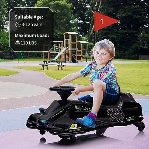 RCTOWN 24V Kids Ride on Drift Car for Kids, Electric Drifting Go-Kart Up to 7.5 mph Variable Speed, Built-in Music,Colorful LED Light,USB,Low-Power Alarm,Red