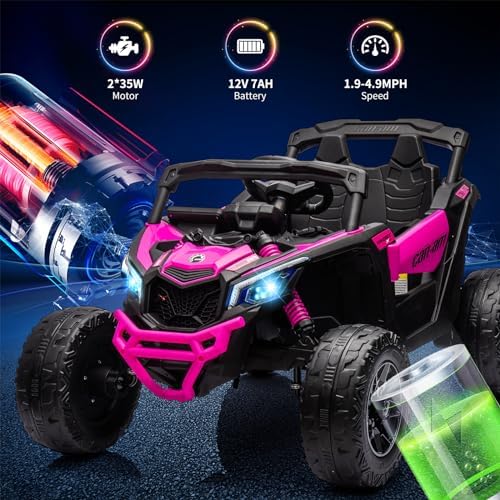 RCTOWN 12V Ride on UTV Car, Licensed Can-Am Electric Off-Road UTV Car, Kids Truck w/Remote Control, Large Seat, Music, LED Lights, Spring Suspension, Ride on Toy for Boys Girls