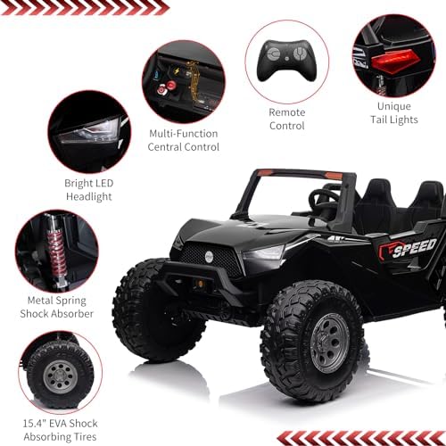 RCTOWN 24V 2 Seaters Ride On UTV with Remote Control, Battery Powered Extra Large Ride Car Toy for 2 Kids, 2 Seats+One More Foldable Seat, 15.4" Eva Wheels Off-Road with Music, Light for 3-8 Years,Black