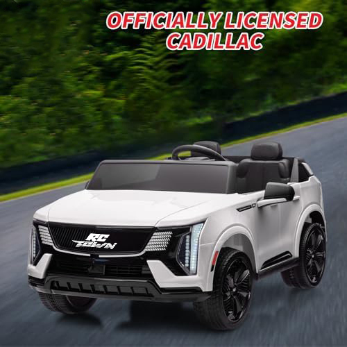 RCTOWN 24V 2 Seater Kids Ride On Car Licensed Cadillac Electric Car Toy for Toddlers Battery Powered Ride On Truck with 2.4G Remote Control, Spring Suspension, Music, LED Lights, White