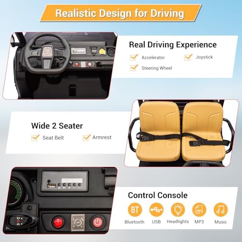 RCTOWN 24V Ride on Toys for Big Kids, 2 Seater Ride on Cars with Remote Control, Ride on Truck w/ 4-Wheeler Suspension, Ride On Car Toy for Kids with Remote Control, for Boys & Girls, Black