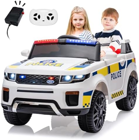 RCTOWN 12V Kids Ride On Police Car with Remote Control Electric Police Car for Kids 3-8 Toddlers Ride On Police Car Toy with LED Flashing Light, Megaphone, Spring Suspension, Handle, Music, Black