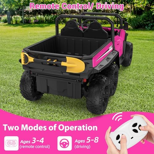 RCTOWN 24V 2 Seater Ride on Dump Truck with Remote Control for Big Kids, 4WD 6 Wheels Ride on Car w/Music Player & LED Lights, Ride Toy Gift for Kid