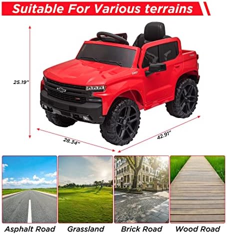 RCTOWN Kids Ride on Car with Remote Control, 12V Powered Wheels Licensed Chevrolet Silverado GMC Ride On Toddler Electric Vehicles for 3-8 Years, MP3,FM, Spring Suspension, LED Light,Red