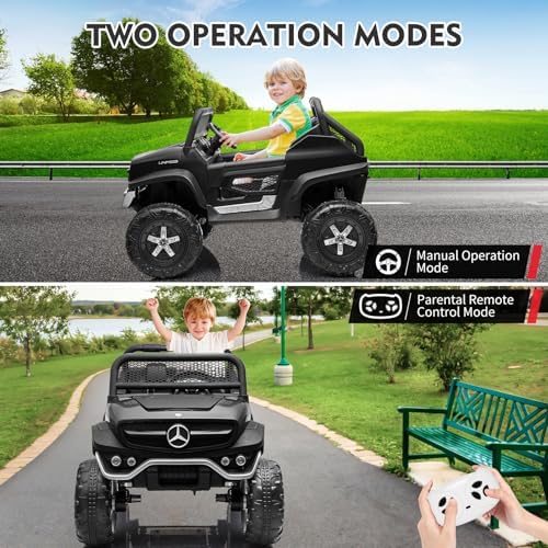 RCTOWN 24V Ride On Truck Car for Kids 2 Seater Licensed Mercedes Benz Toddlers Electric Car Ride On Toy with Remote Control, Trunk, Battery Display, Spring Suspension, Led Lights, USB&Music, Black