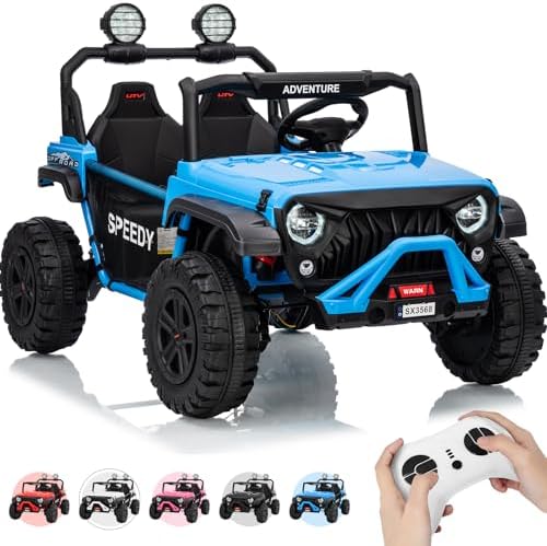 RCTOWN 2 Seater Ride on Car for Kids, 24V Ride on Toy, Fast 4.97MPH Truck, 4WD Kids Electric Vehicles with Remote Control, Spring Suspension, Front & Behind LED Lights, Dual Storage, 3 Speeds, Music, White