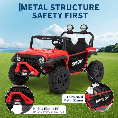 RCTOWN 2 Seater Ride on Car for Kids, 24V Ride on Toy, Fast 4.97MPH Truck, 4WD Kids Electric Vehicles with Remote Control, Spring Suspension, Front & Behind LED Lights, Dual Storage, 3 Speeds, Music, White