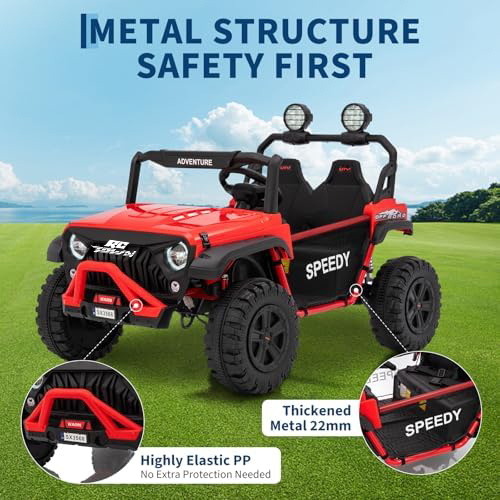 RCTOWN 2 Seater Ride on Car for Kids, 24V Ride on Toy, Fast 4.97MPH Truck, 4WD Kids Electric Vehicles with Remote Control, Spring Suspension, Front & Behind LED Lights, Dual Storage, 3 Speeds, Music, White