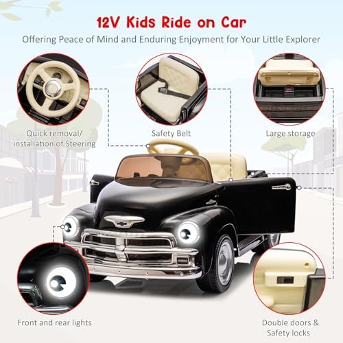 RCTOWN 12V Kids Ride On Car, Licensed Chevrolet 3100 Pickup Battery Powered Electric Vehicle with Remote Control, Spring Suspension, Led Light and Music for Toddler Boys Girls 3-8