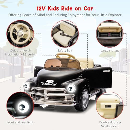 RCTOWN 12V Kids Ride On Car, Licensed Chevrolet 3100 Pickup Battery Powered Electric Vehicle with Remote Control, Spring Suspension, Led Light and Music for Toddler Boys Girls 3-8