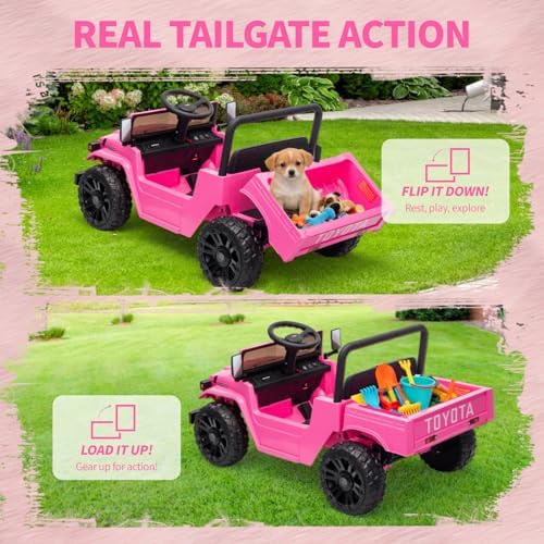RCTOWN Licensed Toyota Ride on Truck, 12V Kids' Electric Car with Parent Remote Control Ride on Car with Truck Bed Storage, Safety Belt, Soft Braking, Suspension,