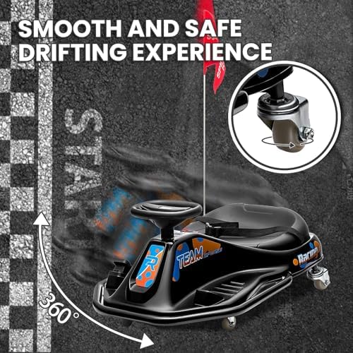RCTOWN Electric Kids Drift Kart, 24V 2 Speed Modes, 360 Degree Easy Spinning Drifts, Flashing Lights, Flags, Music, Drift Cart, Suitable for Children Over 3 Years Old
