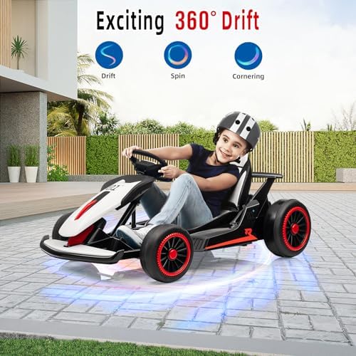 RCTOWN Electric Go Kart for Kids, 24V 7AH Battery 400W Powerful Motors, 8MPH Drift Kart Car for Kids Ages 6-12, Ride On Toys with Music and 2 Speeds, White