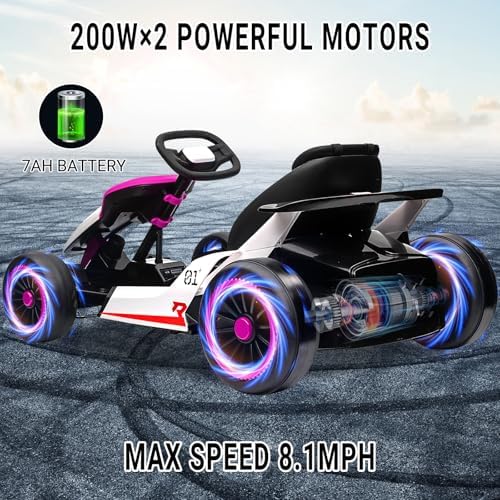 RCTOWN Go Kart for Kids, 24V Drift Kart with 2X200W Strong Motor, 7AH Big Battery, Electric Pedals, Electric Go Kart Outdoor Race Toy Pink