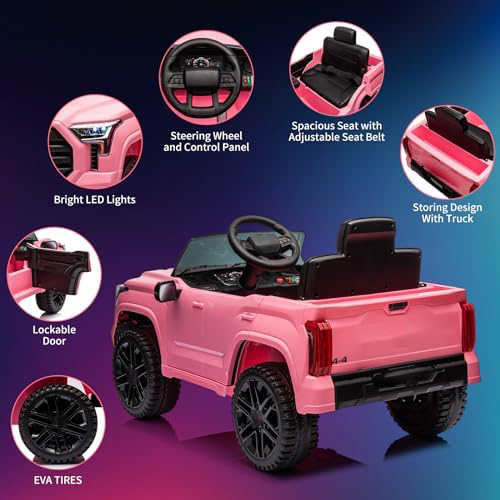 RCTOWN Ride on Truck Car, 12V Licensed Toyota Tundra Ride on Car w/Remote Control, Battery Powered Electric Car with Wear-Resistant Wheels, Spring Suspension, 3 Speeds, LED Lights, Gift for 3+ Kids
