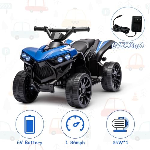 RCTOWN Kids ATV 4 Wheeler, 6V Ride on Toy with 1.8MPH Max Speed, Wear-Resistant Wheels, Music & Foot Pedal, Battery Powered Electric Quad Car for Kids Toddlers, Blue