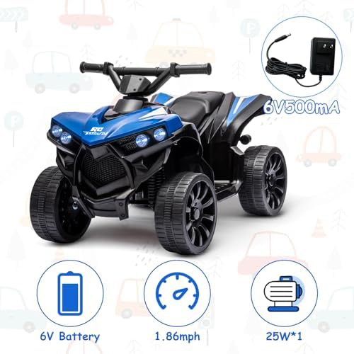 RCTOWN Kids ATV 4 Wheeler, 6V Ride on Toy with 1.8MPH Max Speed, Wear-Resistant Wheels, Music & Foot Pedal, Battery Powered Electric Quad Car for Kids Toddlers, Blue