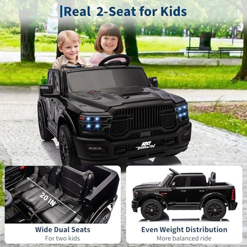 RCTOWN 24V Ride on Toys Licensed RAM 2500, 2 Seater Ride on Truck w/Remote Control, Spacious Truck Bed, 3 Speed, LED Lights, Suspension, Birthday Xmas Gifts for Boys Girls