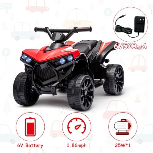 RCTOWN Kids ATV 4 Wheeler, 6V Ride on Toy with 1.8MPH Max Speed, Wear-Resistant Wheels, Music & Foot Pedal, Battery Powered Electric Quad Car for Kids Toddlers, Red